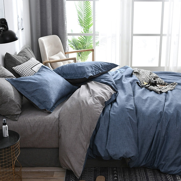 Bedding Set Solid Plaid Side Bed Comforter Duvet Cover Sheet Set, Size:228*228cm(2xPillowcase,1xQuilt）(Blue)