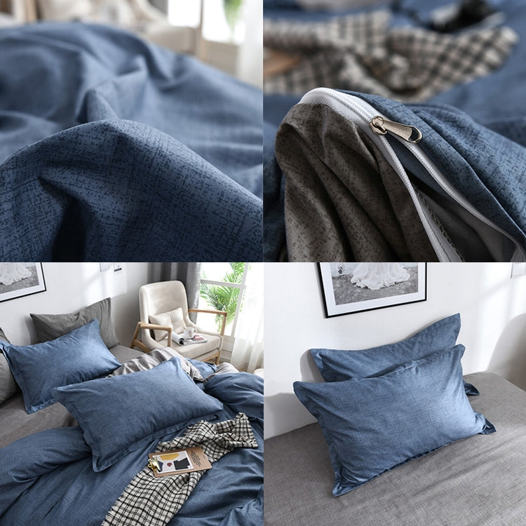 Bedding Set Solid Plaid Side Bed Comforter Duvet Cover Sheet Set, Size:228*228cm(2xPillowcase,1xQuilt）(Blue)