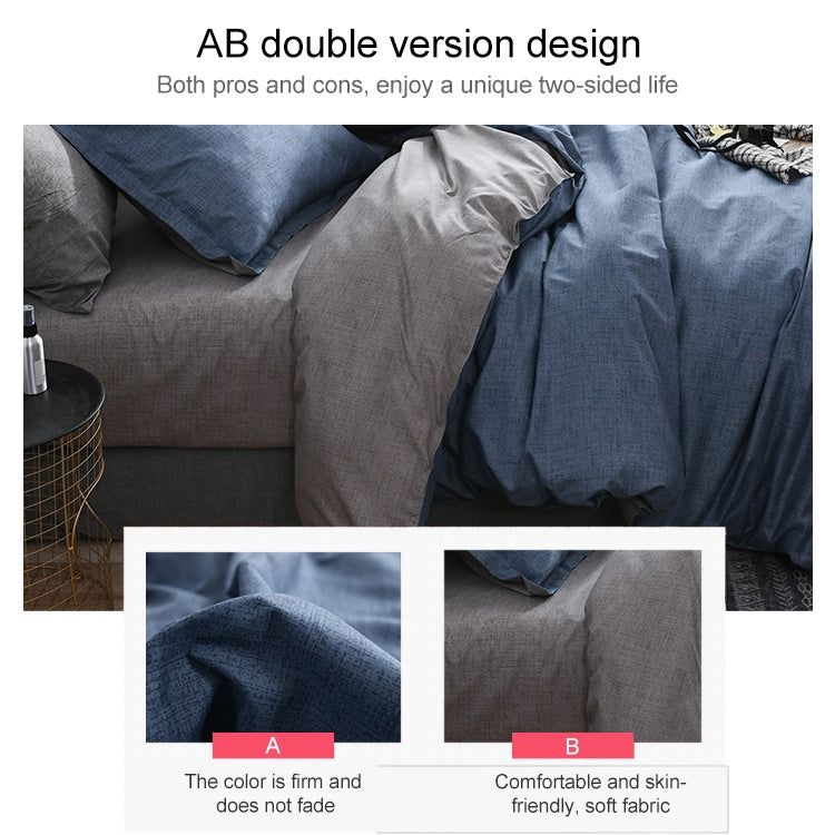 Bedding Set Solid Plaid Side Bed Comforter Duvet Cover Sheet Set, Size:228*228cm(2xPillowcase,1xQuilt）(Blue)