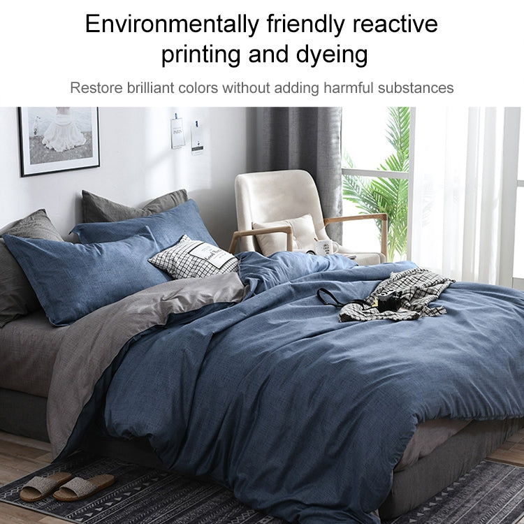 Bedding Set Solid Plaid Side Bed Comforter Duvet Cover Sheet Set, Size:228*228cm(2xPillowcase,1xQuilt）(Blue)