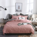 Bedding Set Solid Plaid Side Bed Comforter Duvet Cover Sheet Set, Size:260*230cm(2xPillowcase ,1xQuilt）(Pink)