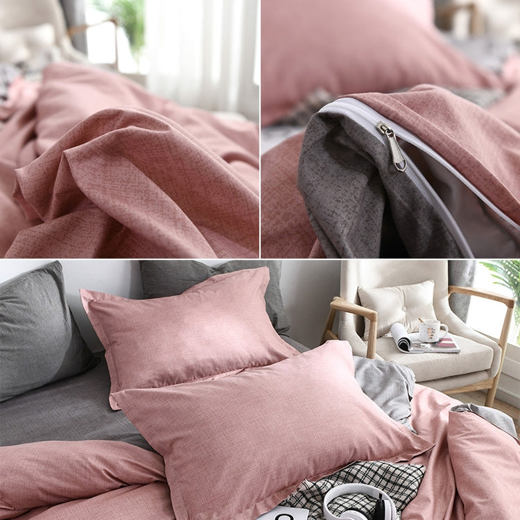 Bedding Set Solid Plaid Side Bed Comforter Duvet Cover Sheet Set, Size:260*230cm(2xPillowcase ,1xQuilt）(Pink)