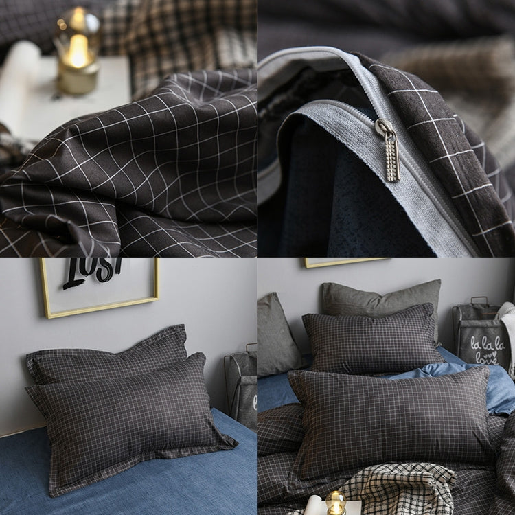 Bedding Set Solid Plaid Side Bed Comforter Duvet Cover Sheet Set, Size:260*230cm(2xPillowcase ,1xQuilt）(Black)