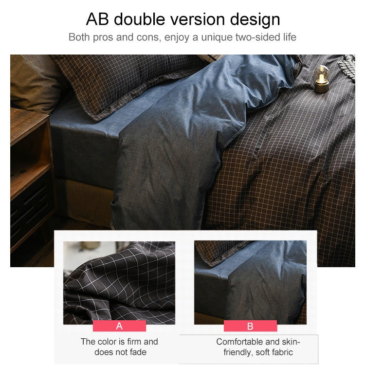 Bedding Set Solid Plaid Side Bed Comforter Duvet Cover Sheet Set, Size:260*230cm(2xPillowcase ,1xQuilt）(Black)