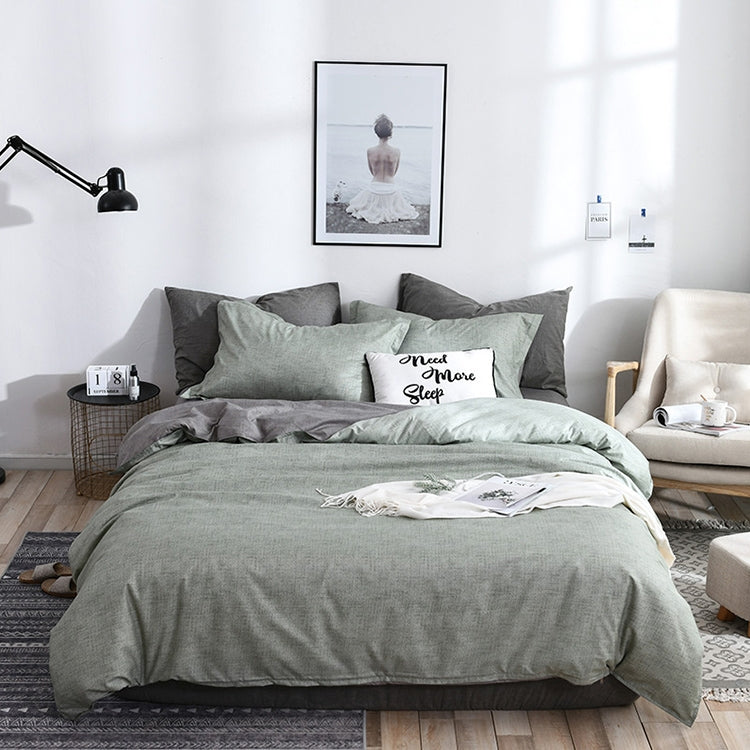 Bedding Set Solid Plaid Side Bed Comforter Duvet Cover Sheet Set, Size:260*230cm(2xPillowcase ,1xQuilt）(Green)