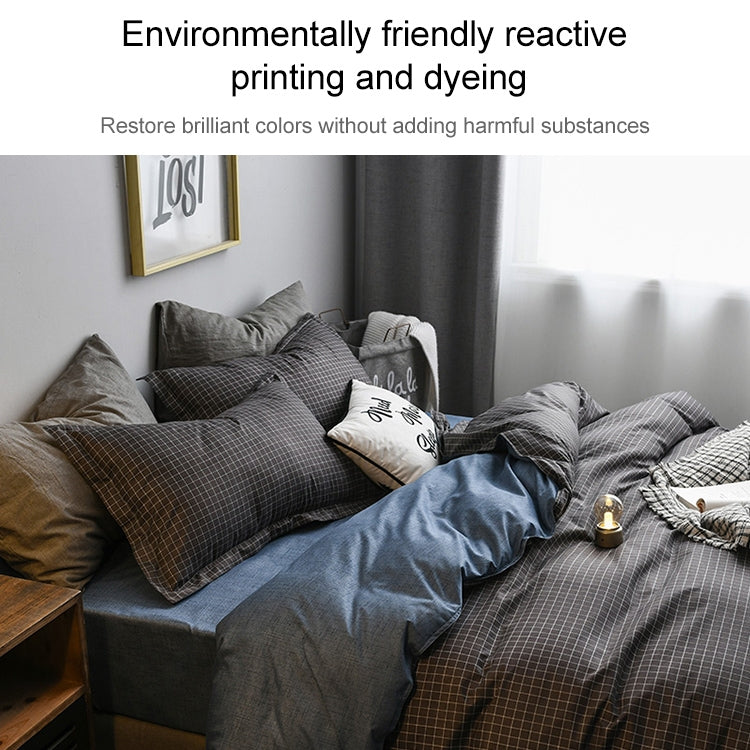 Bedding Set Solid Plaid Side Bed Comforter Duvet Cover Sheet Set, Size:210*210cm(2xPillowcase,1xQuilt）(Black)