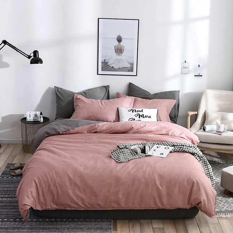 Bedding Set Solid Plaid Side Bed Comforter Duvet Cover Sheet Set, Size:150*200cm91x Pillowcase,1xQuilt）(Pink)