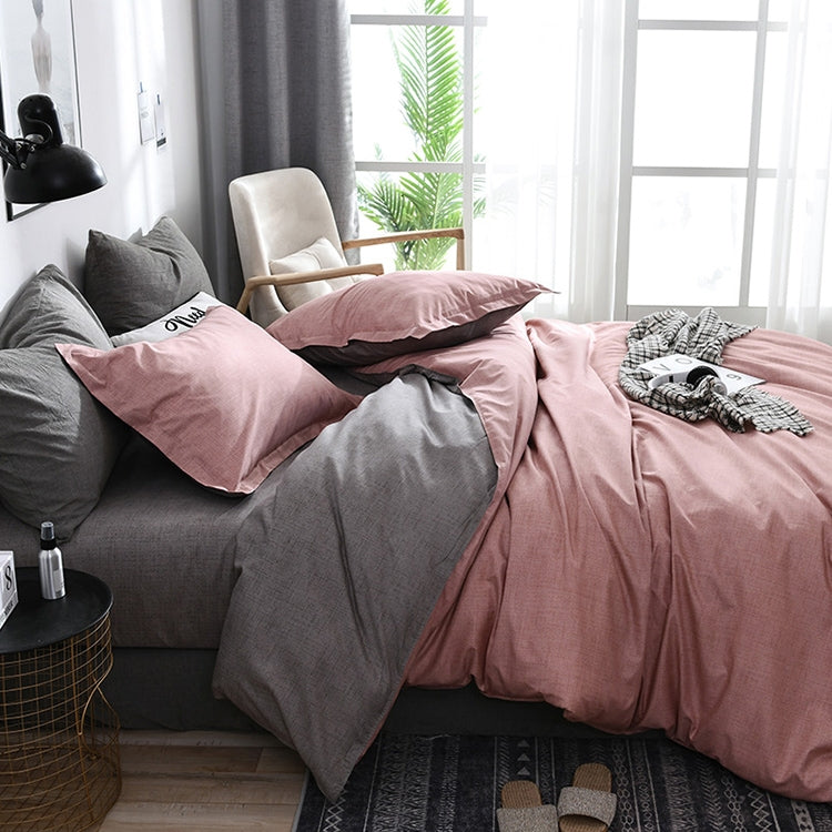 Bedding Set Solid Plaid Side Bed Comforter Duvet Cover Sheet Set, Size:150*200cm91x Pillowcase,1xQuilt）(Pink)