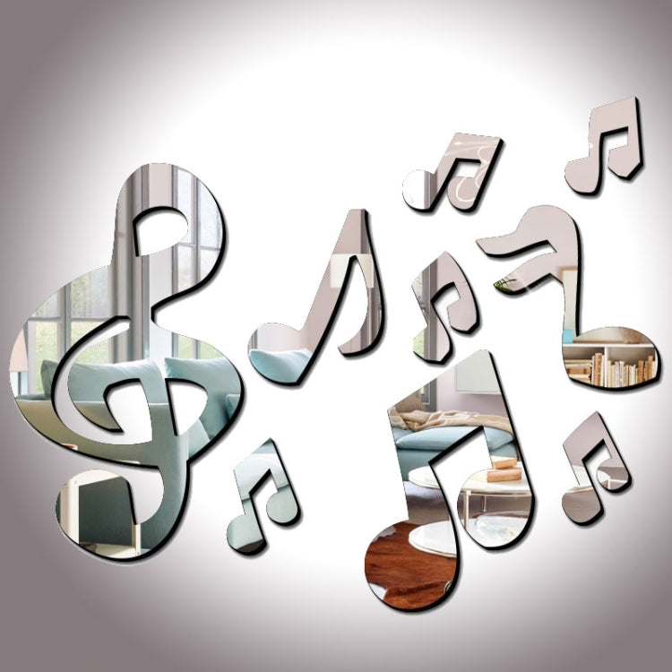 3D Musical Notes Acrylic Mirrors Wall Sticker Home Decor Living Room Wall Decoration Art DIY Wall Stickers(Silver)