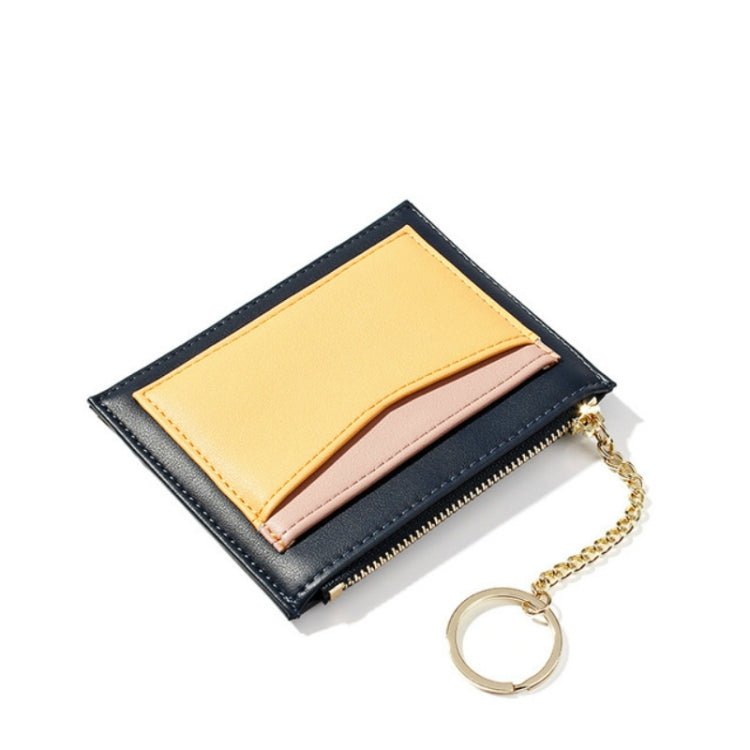Fashion Stitching Multi-card Zipper Card Bag Multi-function Mini Wallet(Blue)