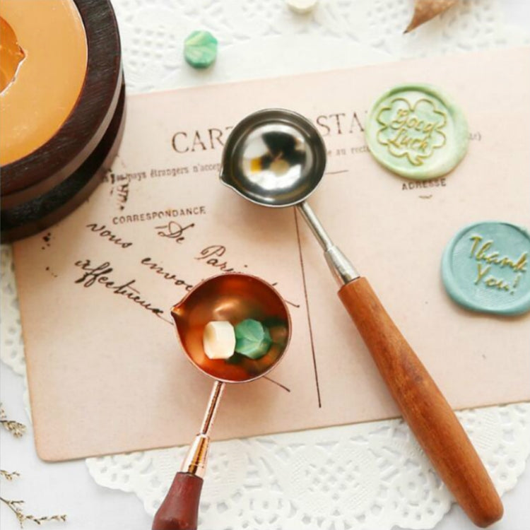 Wooden Handle Brass Seal Wax Spoon Tool Melting Sealing Wax Hand Account Stainless Steel Fire Paint Spoon, Color:Straight Round Wooden Spoon