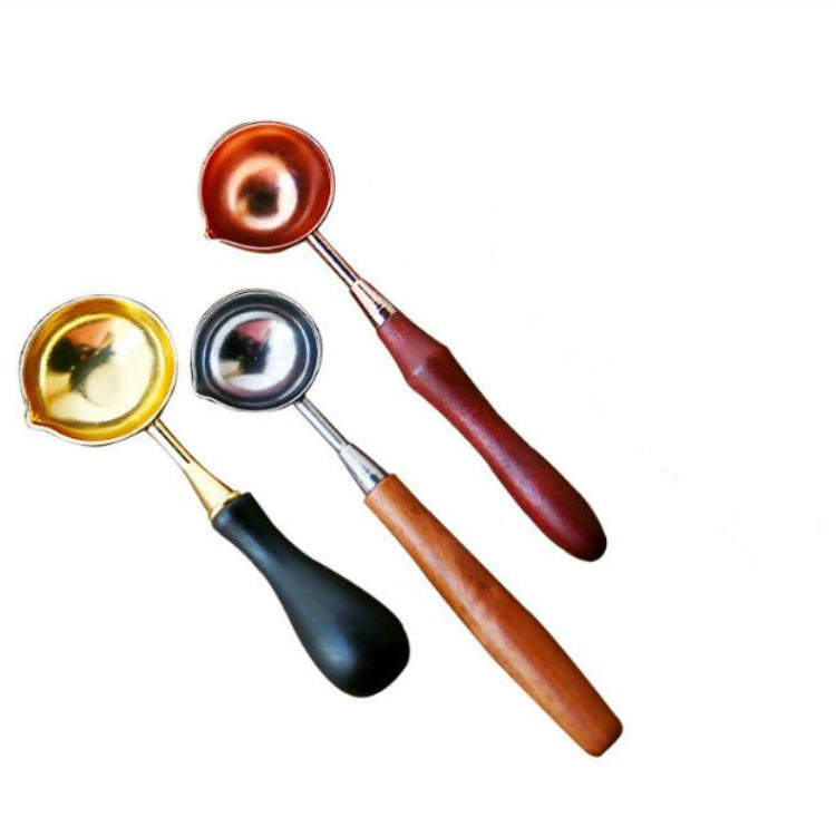 Wooden Handle Brass Seal Wax Spoon Tool Melting Sealing Wax Hand Account Stainless Steel Fire Paint Spoon, Color:Straight Round Wooden Spoon