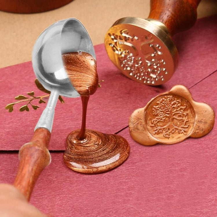 Wooden Handle Brass Seal Wax Spoon Tool Melting Sealing Wax Hand Account Stainless Steel Fire Paint Spoon, Color:Straight Round Wooden Spoon