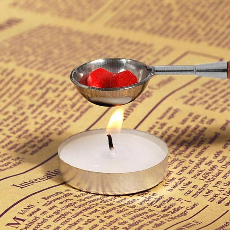 Wooden Handle Brass Seal Wax Spoon Tool Melting Sealing Wax Hand Account Stainless Steel Fire Paint Spoon, Color:Straight Round Wooden Spoon