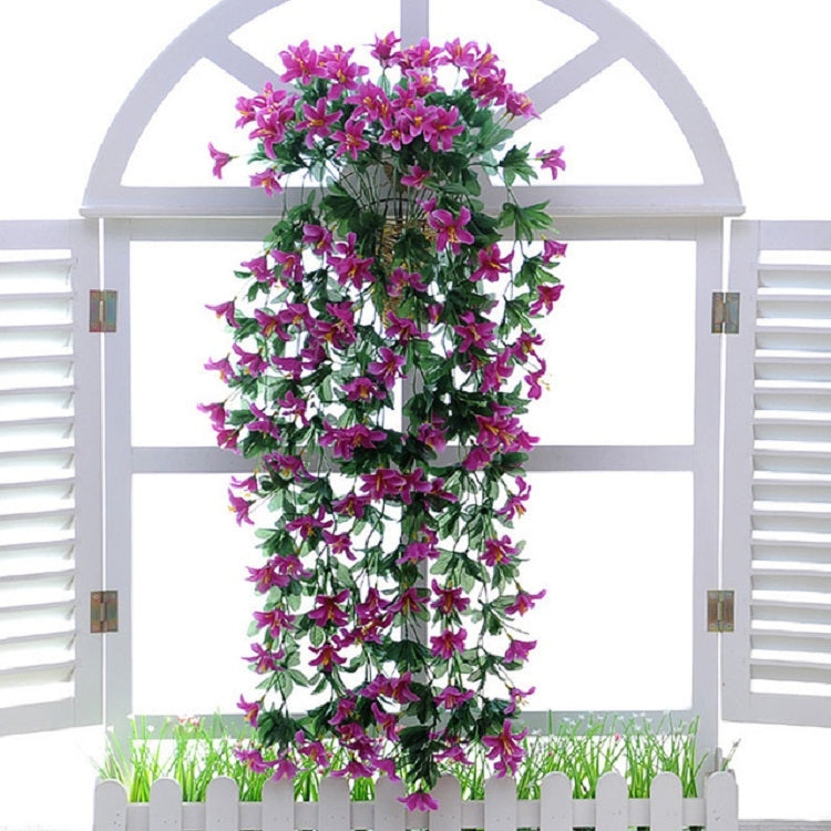 Artificial Flower Wall Hanging Lily Flower Vine Basket Flower Party Decorations(Purple)