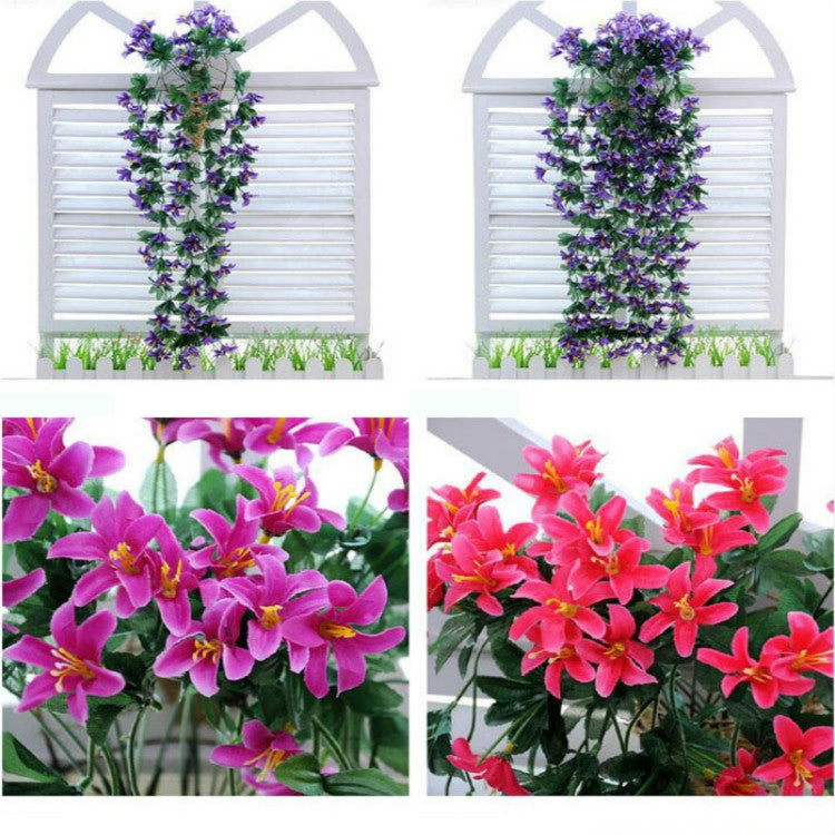 Artificial Flower Wall Hanging Lily Flower Vine Basket Flower Party Decorations(Purple)