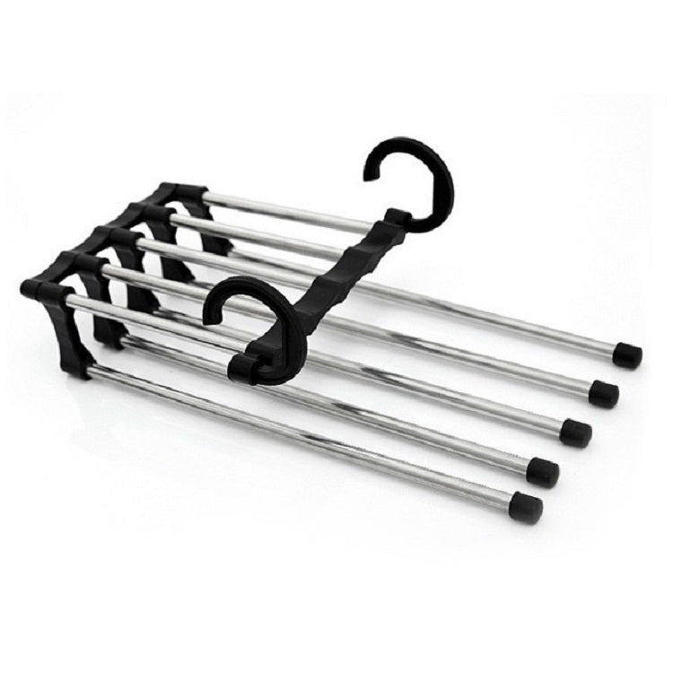 Multifunctional  5 in 1 Telescopic Folding Wardrobe Magic Trousers Rack(Black)