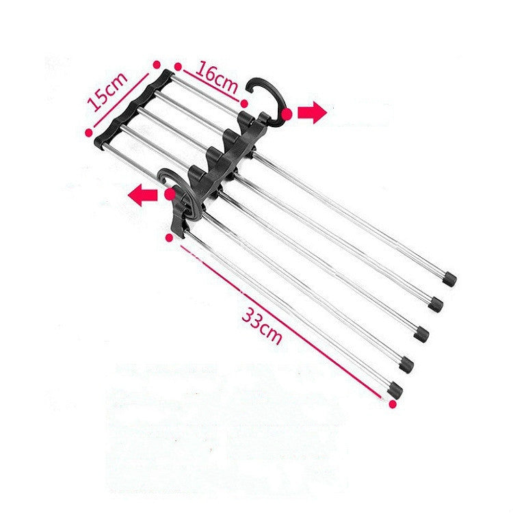 Multifunctional  5 in 1 Telescopic Folding Wardrobe Magic Trousers Rack(Black)