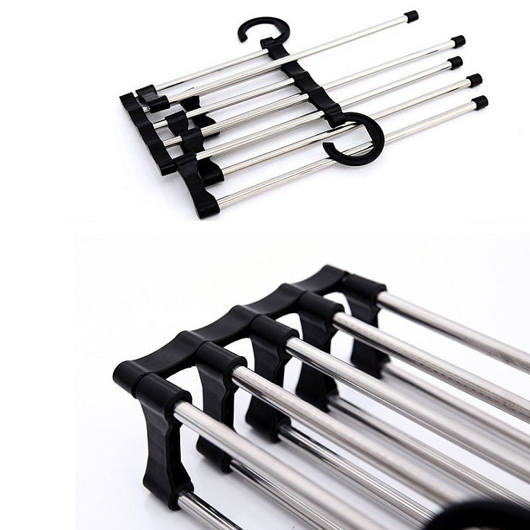 Multifunctional  5 in 1 Telescopic Folding Wardrobe Magic Trousers Rack(Black)