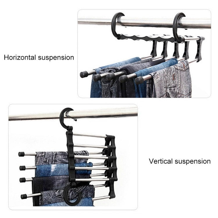 Multifunctional  5 in 1 Telescopic Folding Wardrobe Magic Trousers Rack(Black)