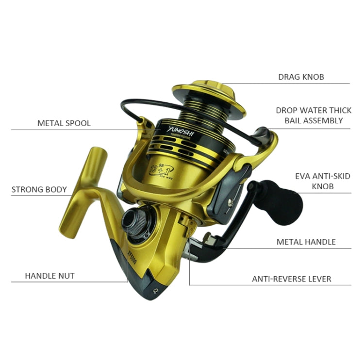 YUMOSHI XF6000 Full Metal Swing Arm Metal Head Fishing Reel(Gold)