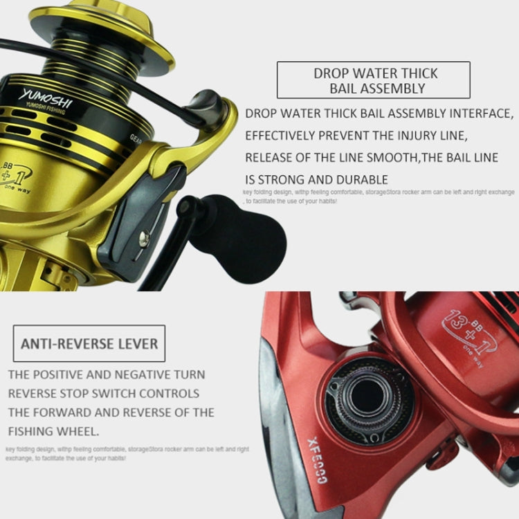 YUMOSHI XF6000 Full Metal Swing Arm Metal Head Fishing Reel(Gold)