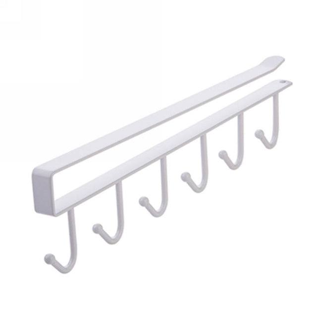 2 PCS Hooks Storage Rack Cup Towel Hanging Holder Bathroom Kitchen Cabinet Organizer(White)