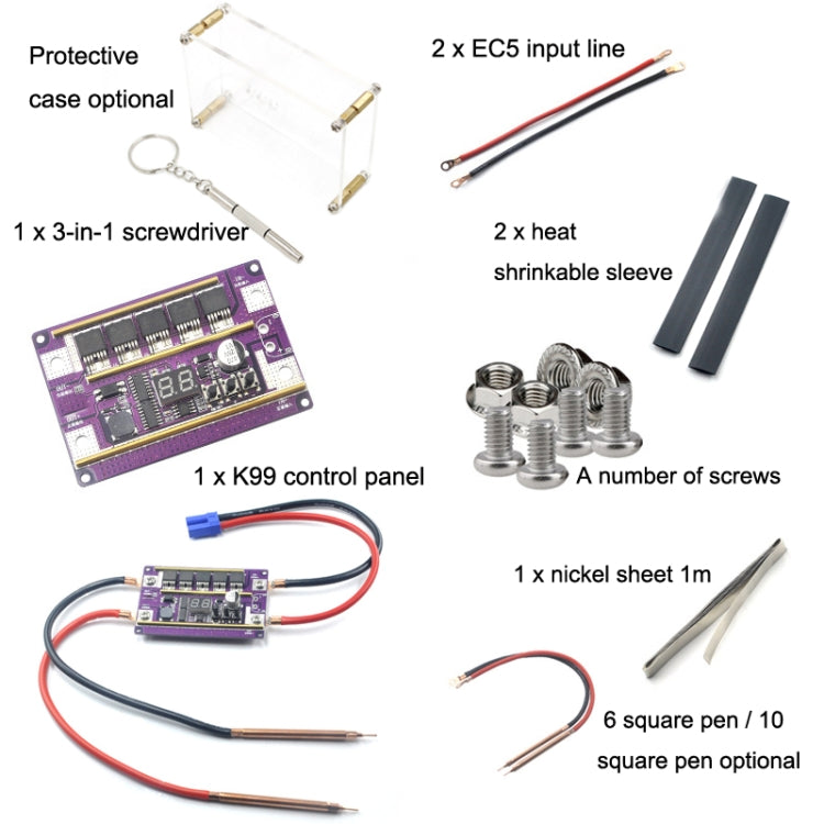 Start Treasure Version 12V Digital Display DIY Battery Spot Welding Machine Pen Control, Style:6 Square Pen With Case