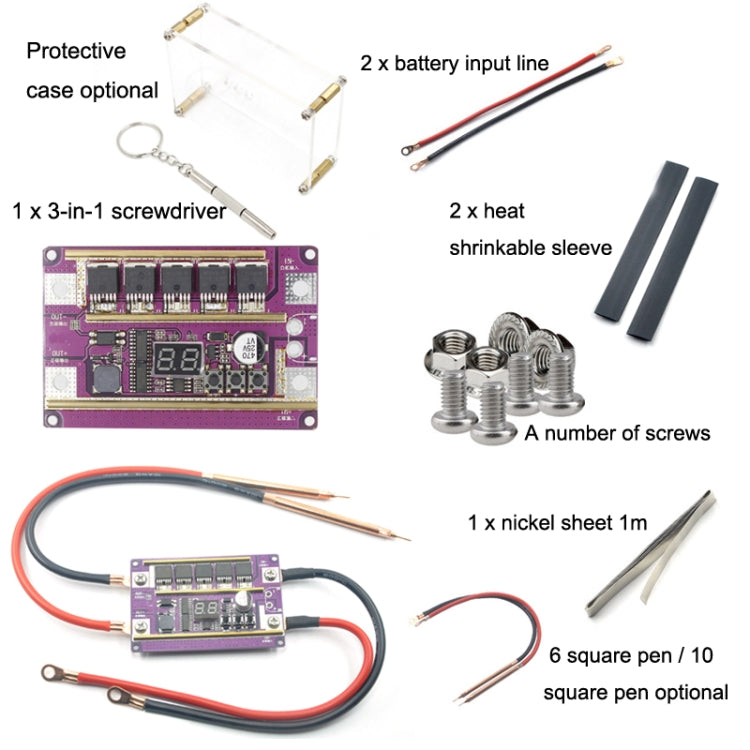 Lead-Acid Battery Version 12V Digital Display DIY Battery Spot Welding Machine Pen Control, Style:6 Square Pen