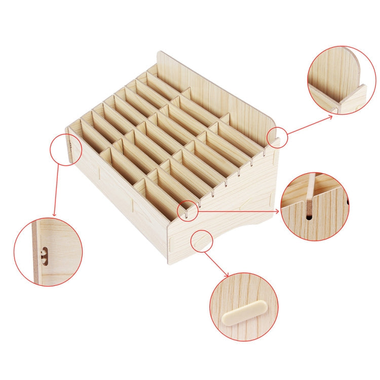 White Oak 24 Grid  Wooden Conference Classroom Mobile Phone Organizer Desktop Storage Box