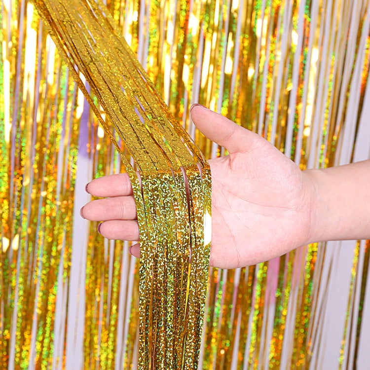 Laser Rain Tinsel Foil Curtain Birthday Party Decoration Tassel Wall, Size:1x2m(Gold)