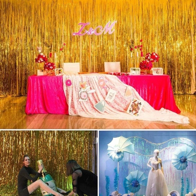 2 PCS Laser Rain Tinsel Foil Curtain Birthday Party Decoration Tassel Wall,Size:1x2.5m(Purple)