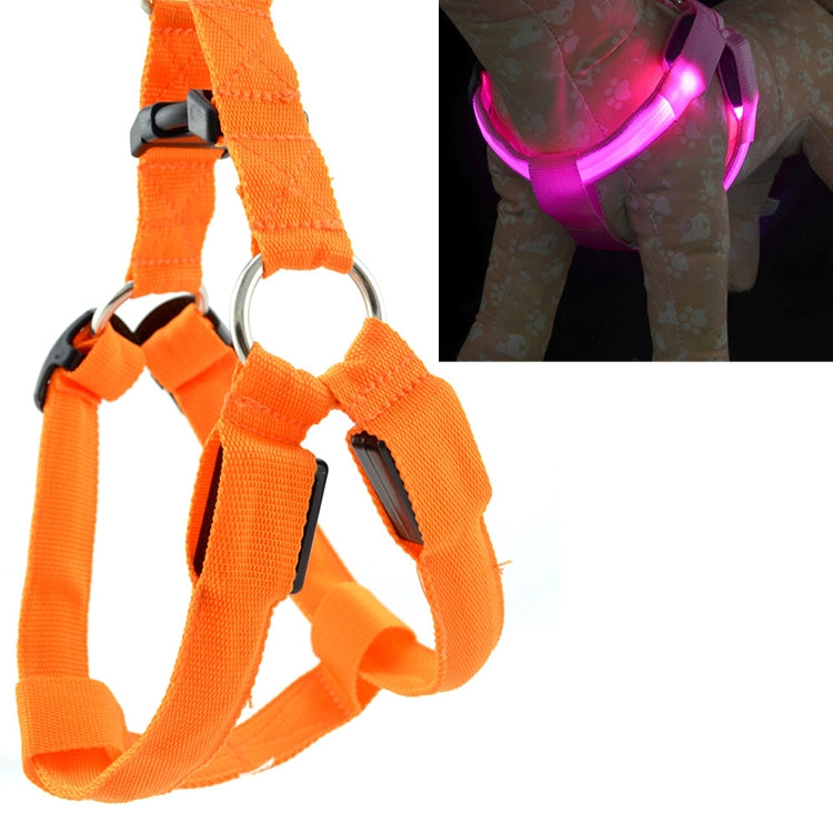 Double Sided LED Light Pet Harness Nylon Cat Dog Chest Strap Leash, Size:S(Orange)