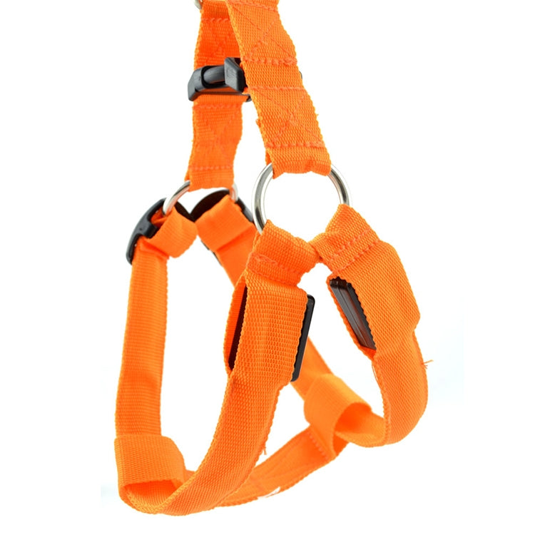 Double Sided LED Light Pet Harness Nylon Cat Dog Chest Strap Leash, Size:S(Orange)
