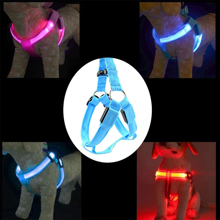 Double Sided LED Light Pet Harness Nylon Cat Dog Chest Strap Leash, Size:S(Pink)