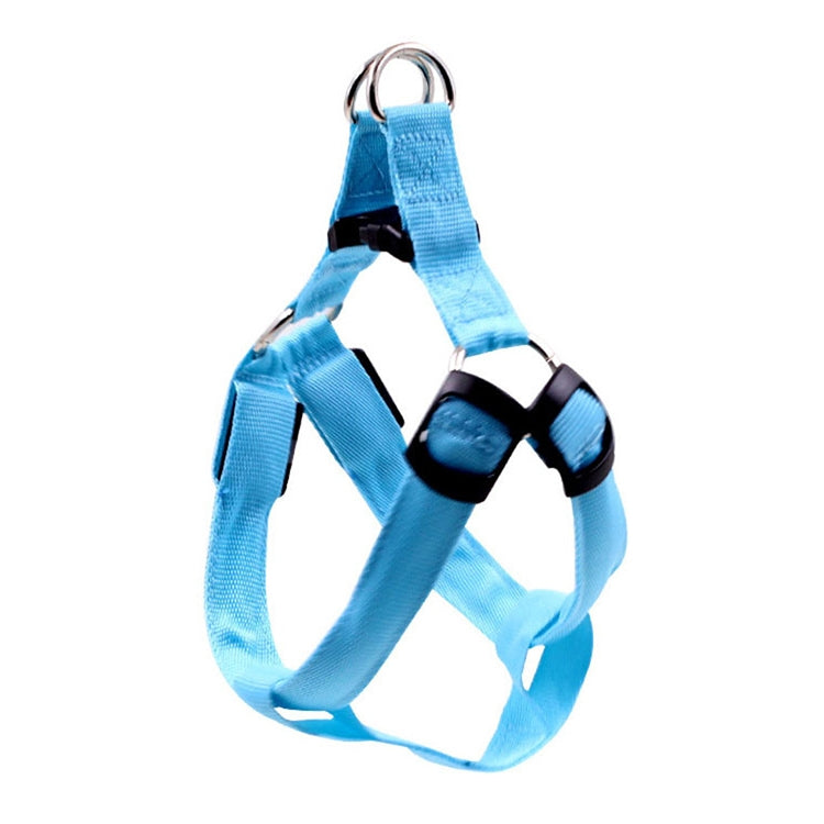 Double Sided LED Light Pet Harness Nylon Cat Dog Chest Strap Leash, Size:M(Blue)