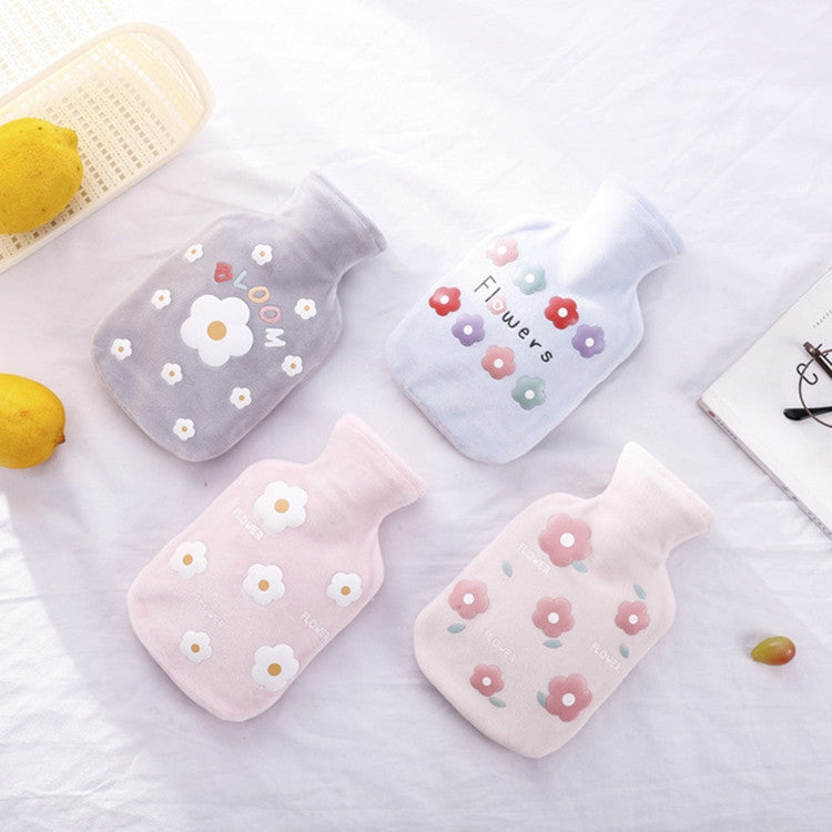 Cartoon Flowers Plush Hot Water Bottle Bag Injection Water Hand Warmer(Pink)