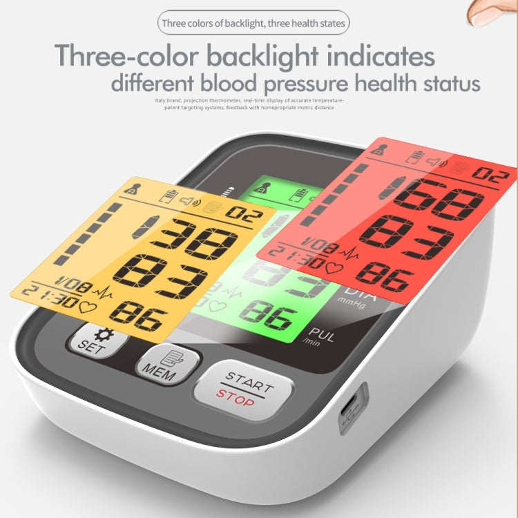 JZ-256A Tri-Color Backlight Automatic Upper Arm Sphygmomanometer Home Electronic Sphygmomanometer, Size:22-32cm(No Voice Broadcast)