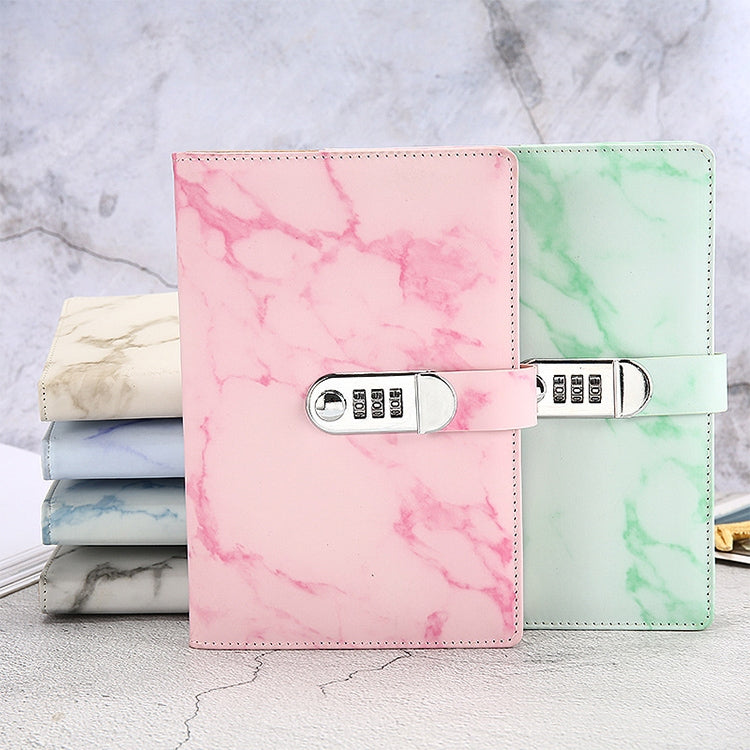 A5 Marble Texture Retro Password Lock Notebook Multifunctional Student Handbook Notepad(Blue)