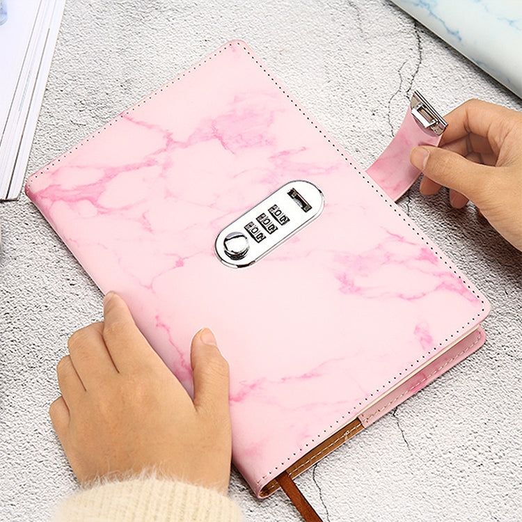 A5 Marble Texture Retro Password Lock Notebook Multifunctional Student Handbook Notepad(Blue)