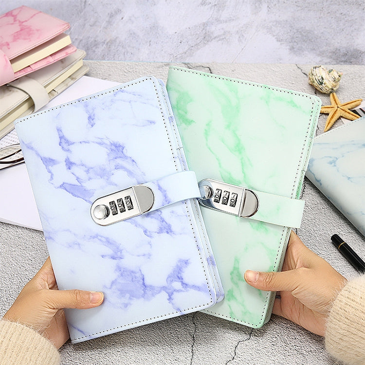 A5 Marble Texture Retro Password Lock Notebook Multifunctional Student Handbook Notepad(Blue)