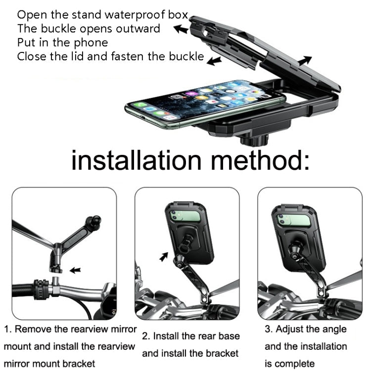 Kewig Bicycle Motorcycle Rearview Mirror Waterproof Box Touch Screen Phone Holder(Large)