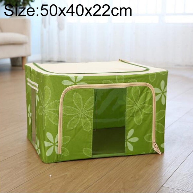 Folding Storage Box Non Woven Fabric With Zipper Moisture-proof Clothes Storage Box, Size:44L 50x40x22cm(Green Sun Flower)