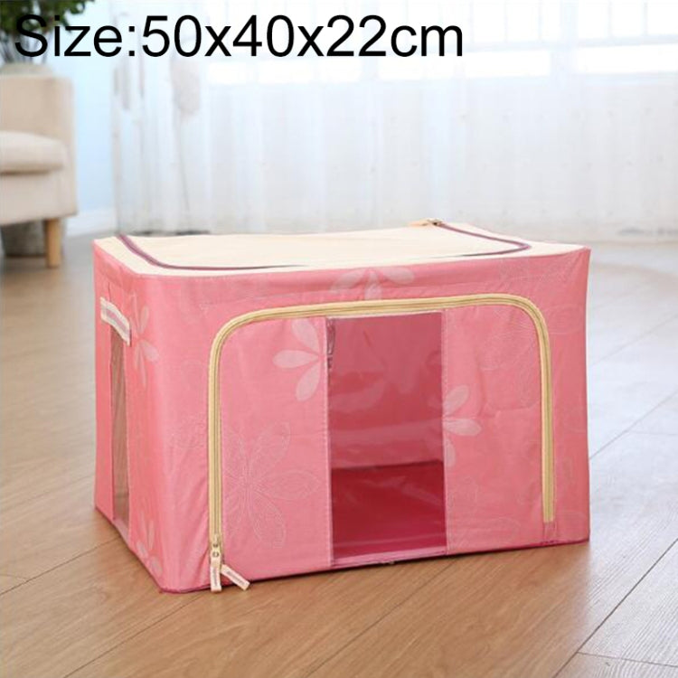 Folding Storage Box Non Woven Fabric With Zipper Moisture-proof Clothes Storage Box, Size:44L 50x40x22cm(Pink Sun Flower)