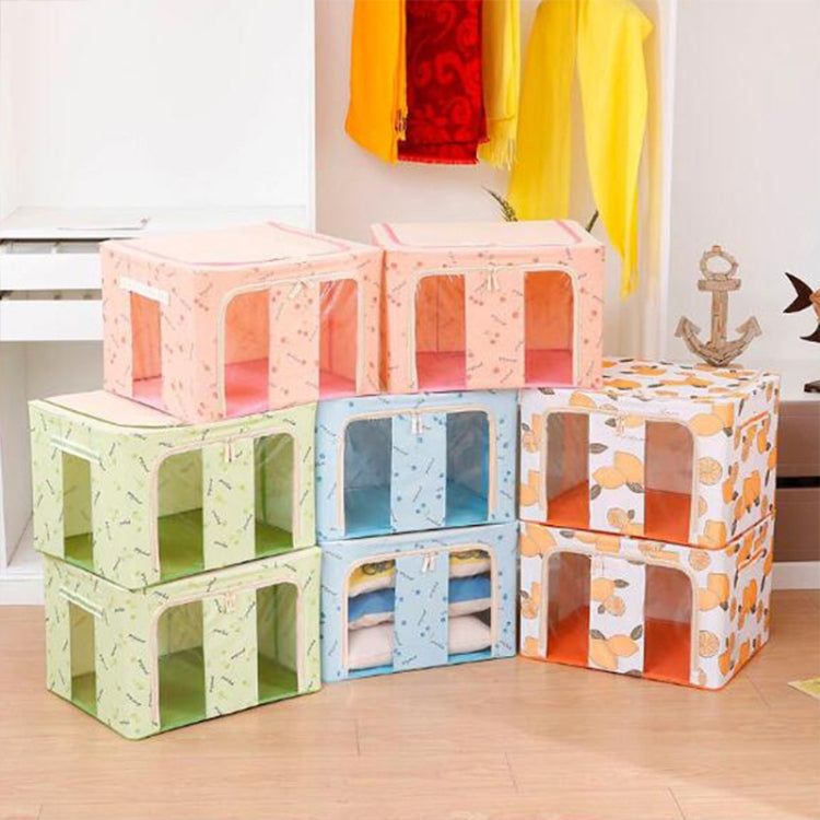 Folding Storage Box Non Woven Fabric With Zipper Moisture-proof Clothes Storage Box, Size:55L 50x40x28cm(Blue Sun Flower)