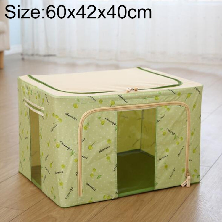 Folding Storage Box Non Woven Fabric With Zipper Moisture-proof Clothes Storage Box, Size:100L 60x42x40cm(Green Cherry)