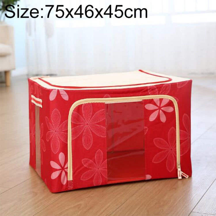 Folding Storage Box Non Woven Fabric With Zipper Moisture-proof Clothes Storage Box, Size:150L 75x46x45cm(Red Sun Flower)