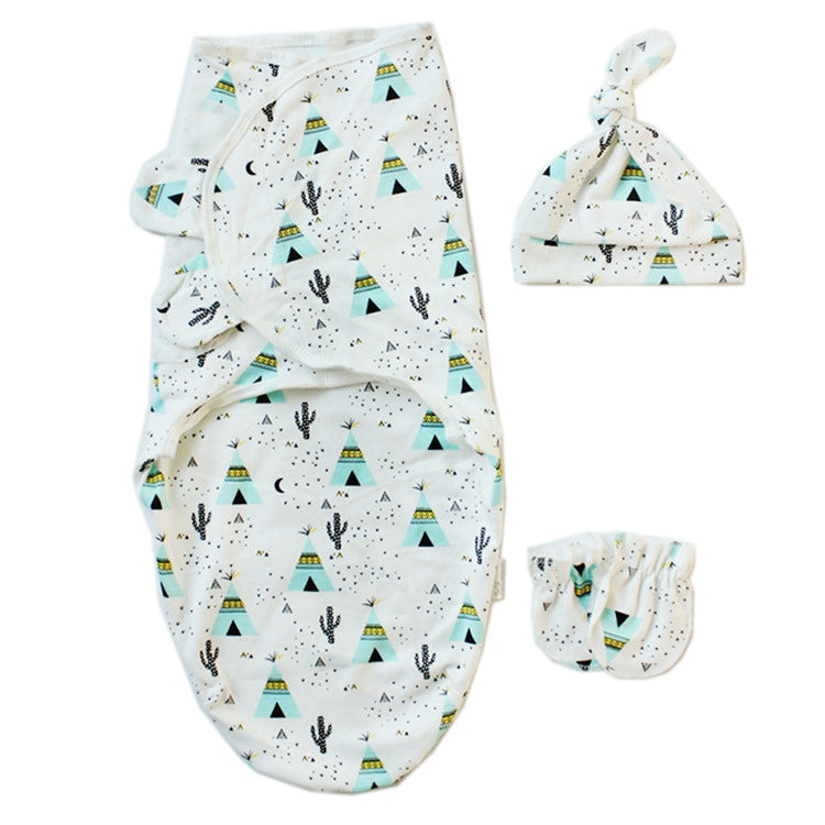 Spring  Summer Cotton Baby Infant Bags Towels Sleeping Bags Knitted Cloth Cap Set, Size:L (60x75 CM)(Tent Tree)