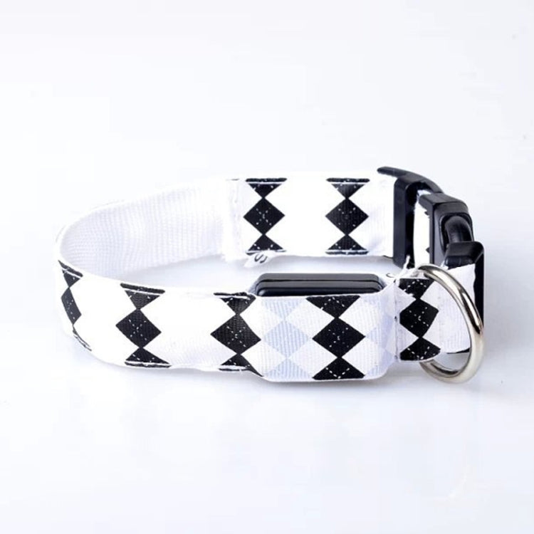 Plaid Pattern Rechargeable LED Glow Light Leads Pet Dog Collar for Small Medium Dogs, Size:L(White)