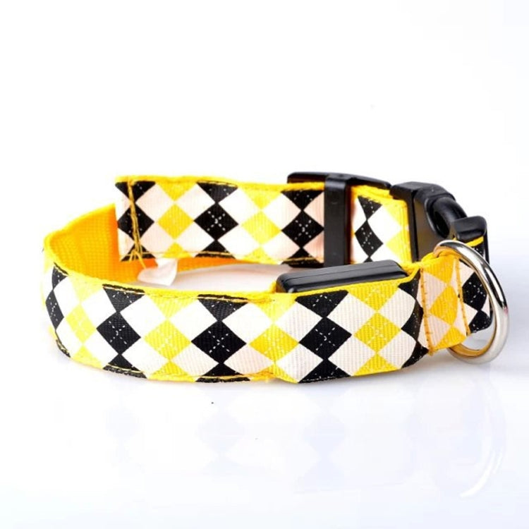 Plaid Pattern Rechargeable LED Glow Light Leads Pet Dog Collar for Small Medium Dogs, Size:L(Yellow)